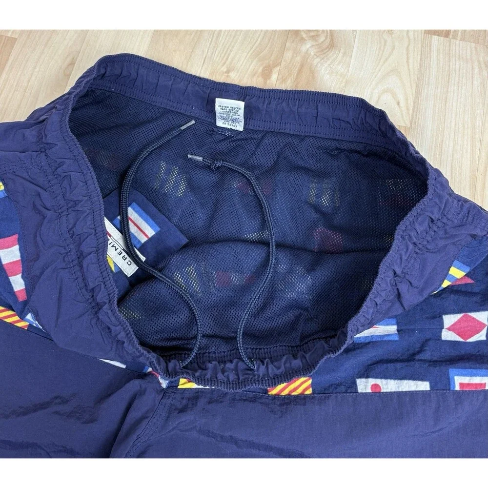 Vintage 90s Flags Graphic Swim Trunks / Shorts / Navy / Size Medium
